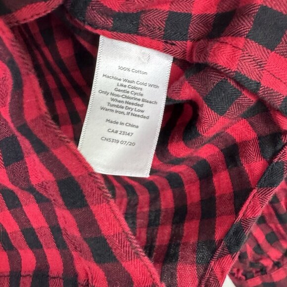 Talbots Feminine Detail Blouse Cotton Herringbone Red Plaid Button Down Size XS - Picture 3 of 6